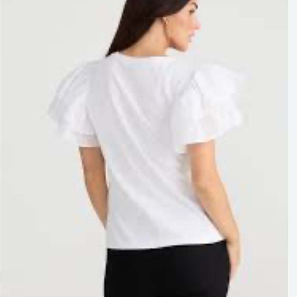 Chic White Ruffle Sleeve Tee